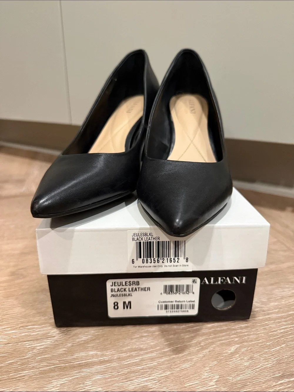 Alfani Black Pointed-Toe Leather Pumps
